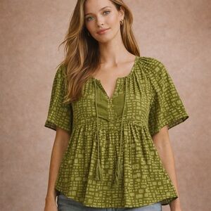 Porridge Clothing Green Boho Peasant Top Women’s Size Large